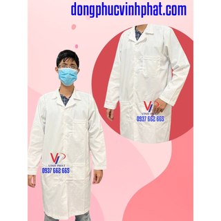 Áo blouse trắng bác sĩ dài tay cho nam nữ, áo y tá, dược sĩ tay dài - thương hiệu vĩnh phát