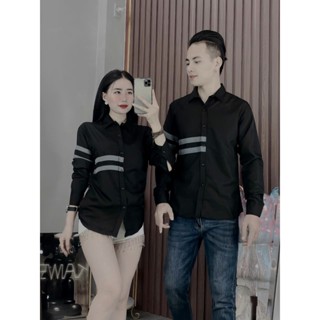 Áo Sơ Mi Nam Nữ Cặp Đôi Tay Dài Phối 2 SỌC Chất Liệu Cotton Cao Cấp Mềm Mại Form Chuẩn Size Cực Đẹp HKS