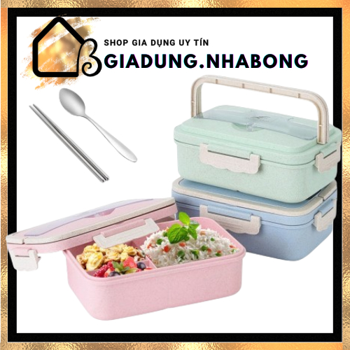 Bộ hộp đựng cơm giữ nhiệt chia 3 ngăn bento, Hộp cơm bento màu pastel xinh xắn hàn quốc, Hộp cơm lúa mạch