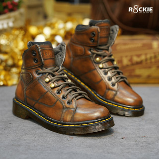 Giày boot da nam - da bò thật - giày boots d30 da thật - đánh màu thủ công - nâu patina - drad10np - r8ckie official