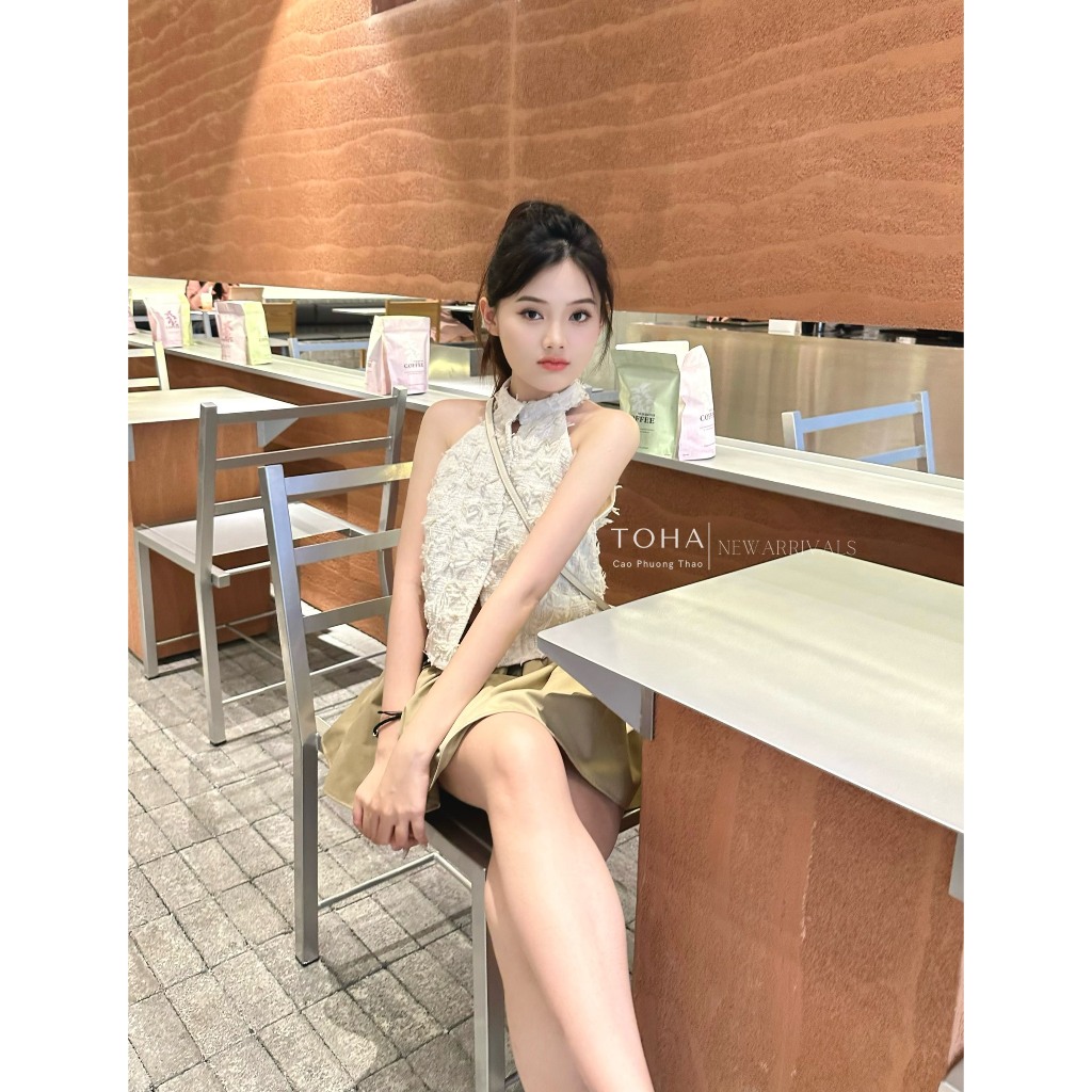 Set Yếm Lông Chân Váy Xòe Nâu - Xanh