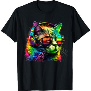 Áo phông unisex mèo  DJ - Áo thun in hình mèo Headphone cực độc