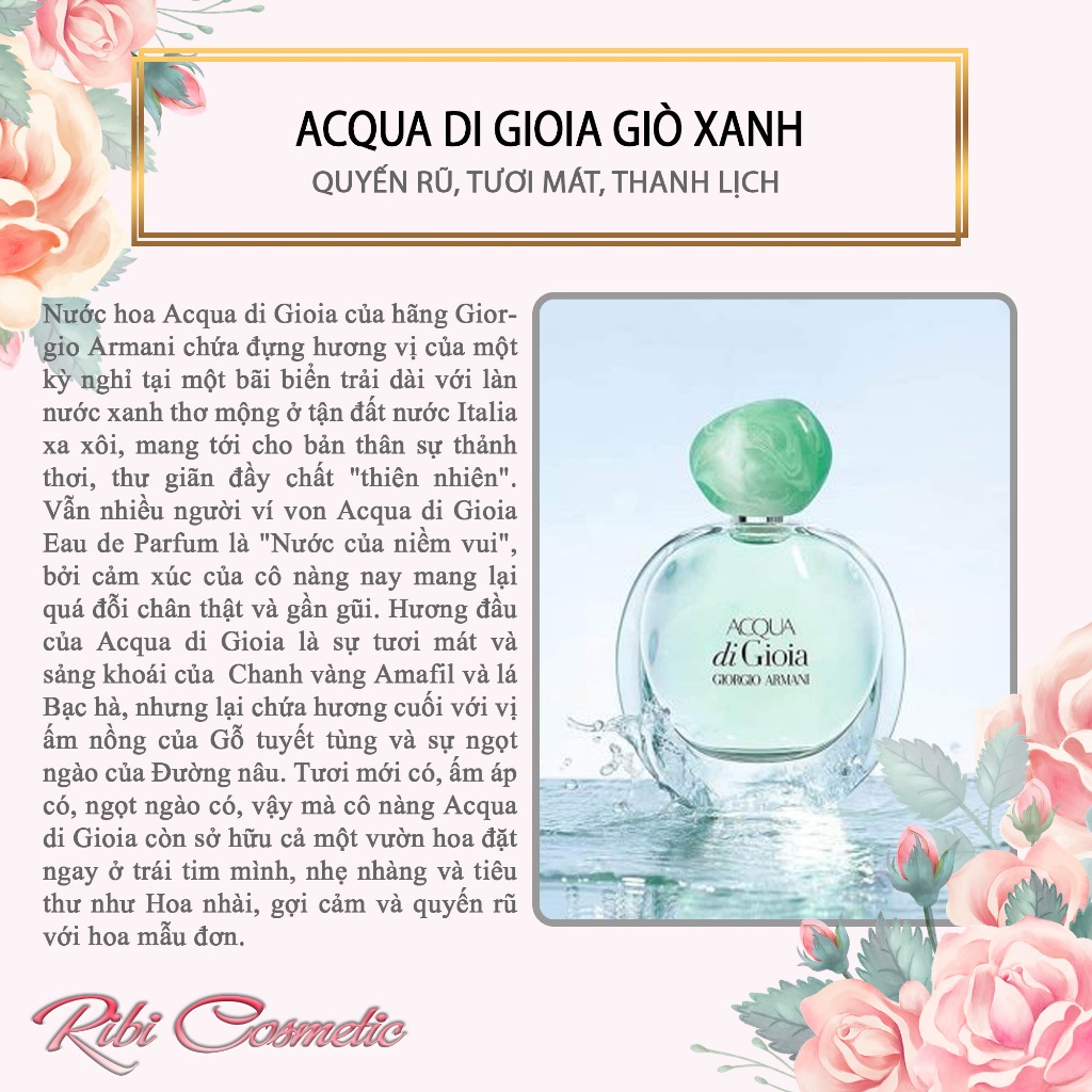 Nước hoa nữ Acqua di Gioia Gioia Xanh tươi mát sảng khoái Ribicosmetics