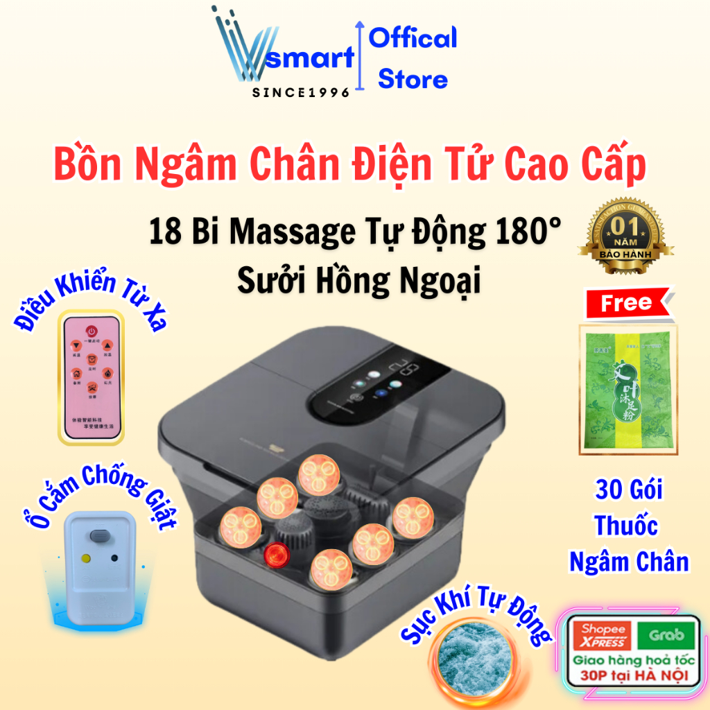 Bồn Ngâm Chân Massage Hồng Ngoại Cao Cấp, Chậu Ngâm Chân Con Lăn Sục Khí Massage Thư Giãn, Dụng Cụ Massage Chân Gấp Gọn