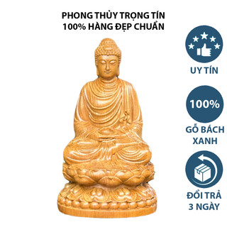 Tượng phật gỗ thích ca gỗ bách xanh thơm, tượng mini để xe ô tô bàn làm việc hàng đục nguyên khối chuẩn xịn