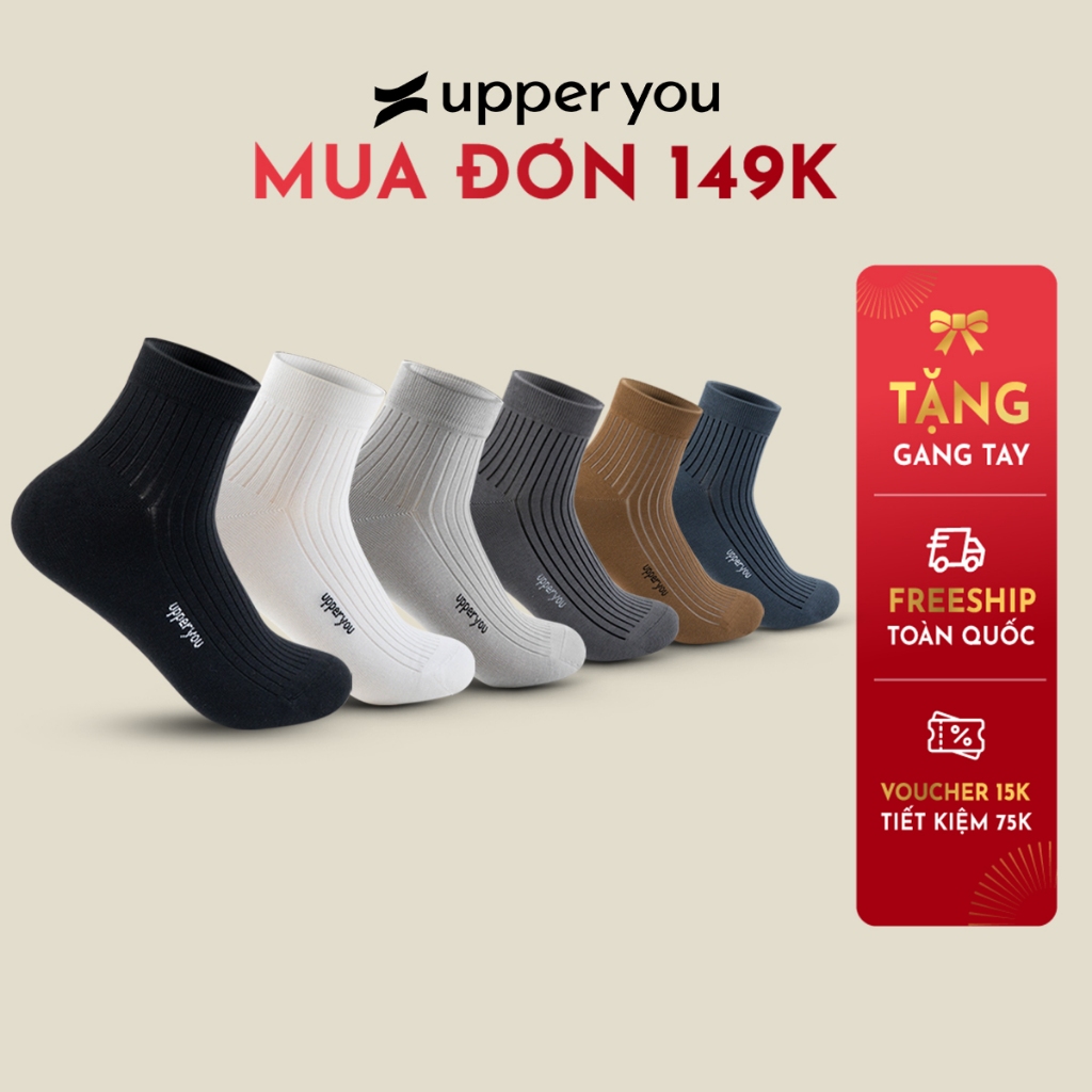 Tất Vớ Nam Sọc Gân Cao Cấp Cổ Trung UPPER YOU Cotton Úc Signature Không Đường May Mềm Mại Êm Ái Thoáng Khí- SNM3002