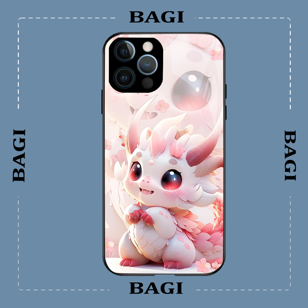 Ốp Bagi lưng kính Rồng Hồng baby mắt long lanh đáng iu cute Cho iphone 14 pro 14 promax 11 12 13/6/7/8plus/X k6023