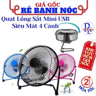Quạt lồng sắt usb mini thỏi bay cái nóng - quạt usb mini fan loại 4 cánh lồng sắt quay 360 độ tiện dụng - quạt để bàn