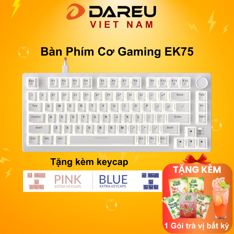 Bàn phím cơ DAREU EK75 WHITE - Led Trắng (2 sides RGB strip, DareU DREAM / FIREFLY sw, Type-C)