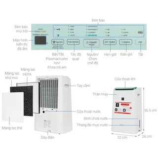 Máy lọc không khí ion hút ẩm Sharp DW-E16FA-W (38m²/16lít)