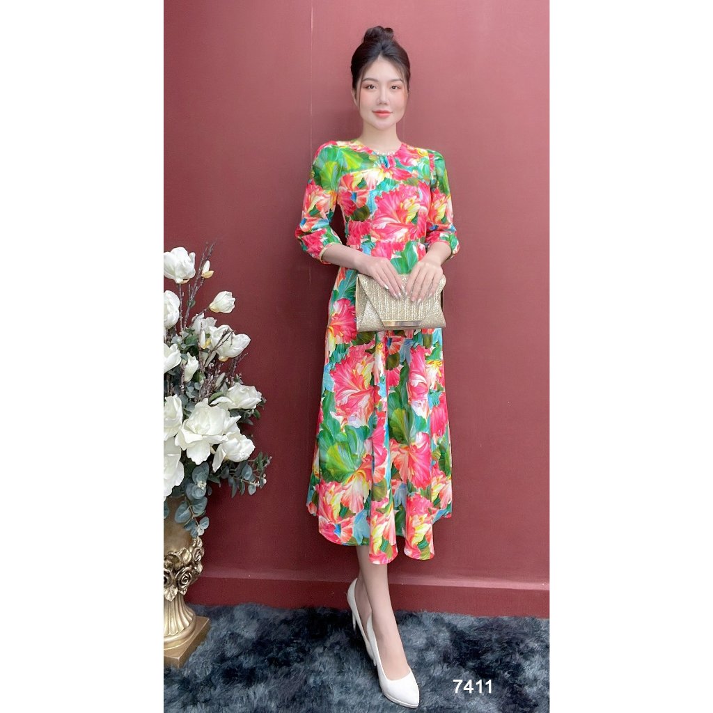 Đầm EMY EM7411 Xoè Hoa Tay Lỡ