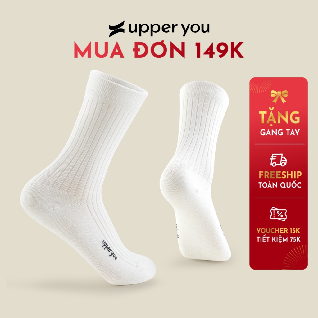 Tất Vớ Nữ Trơn Cao Cấp Cổ Cao UPPER YOU Cotton Úc Signature Không Đường May Mềm Mại Êm Ái Thoáng Khí Khử Mùi - SNF4001