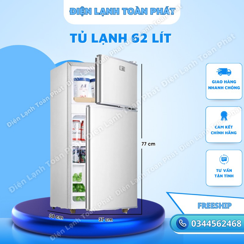 Tủ lạnh mini 62 lít ,tủ lạnh mini có 2 ngăn đá, làm lạnh nhanh ,tiết kiệm điện, hàng mới nhập khẩu chính hãng