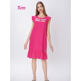 Đầm nữ ngắn tay DA654 Tvm Luxury Homewear, chất liệu tole hàn