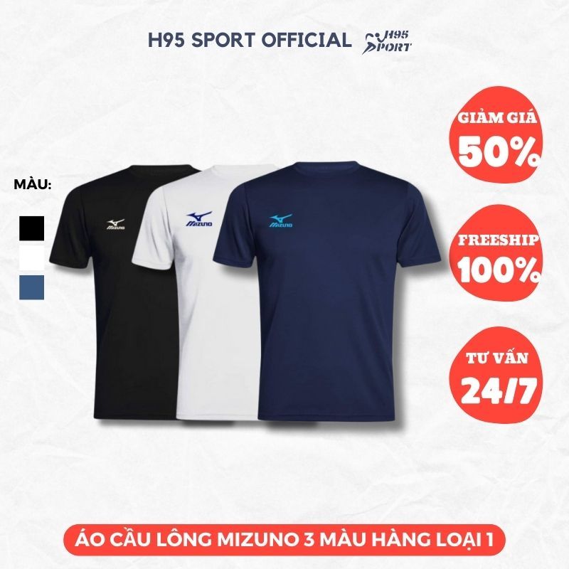 Áo cầu lông Mizuno 3 màu chất đẹp, hàng loại 1, dùng trong tập luyện, nam nữ mặc đẹp - H95 Sport Official