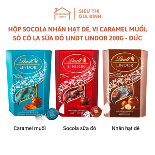 Hộp socola nhân hạt dẻ, vị caramel muối, sô cô la sữa đỏ lindt lindor 200g - đức