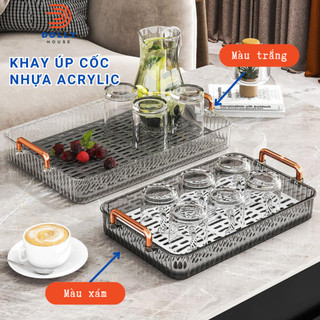 Khay úp cốc ly nhựa PP 2 cứng chịu nhiệt cao cấp dễ vệ sinh có hai màu tay cầm mạ vàng phong cách sang trọng Dolly House
