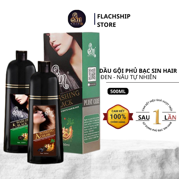 Dầu Gội Phủ Bạc Sin Hair 500ml  Phủ Màu Nâu Đen Tự Nhiên Không Hoá Chất Làm Mềm Tóc