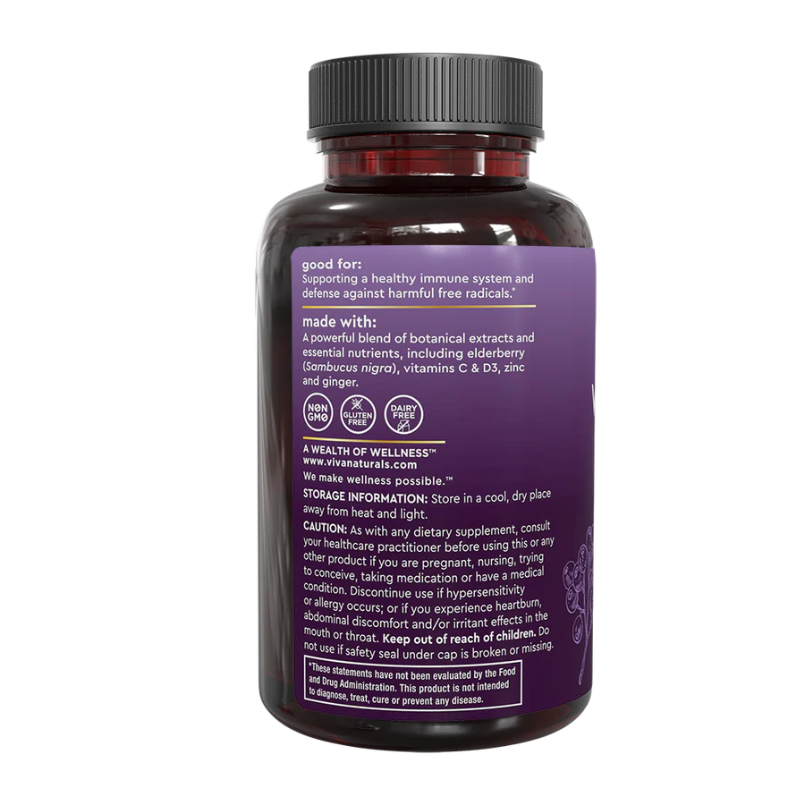 Elderberry tốt nhất thế giới Viva Naturals Tăng cường hệ miễn dịch 5 in 1