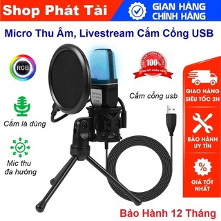 Micro livestream, mic thu âm sf 666r, micro sử dụng dây usb để bàn, có chân mic để bàn, màng lọc tạp âm, đèn led rgb