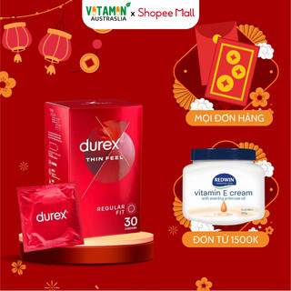 Bao cao su Durex Thin Feel 30 chiếc nhiều gel bôi trơn, siêu mỏng giúp kéo dài thời gian hàng nội địa Úc