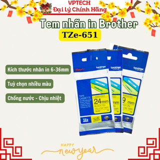 Nhãn in brother siêu bền chống nước chịu nhiệt tze-651 / chữ đen, nền vàng khổ 24mm