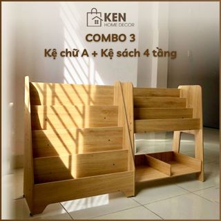 [COMBO 3] Combo Kệ Cho Bé NHIỀU SÁCH, Kệ Chữ A + Kệ Sách 4 Tầng, Kệ Montessori, Bàn Ghế KenHomeDecor