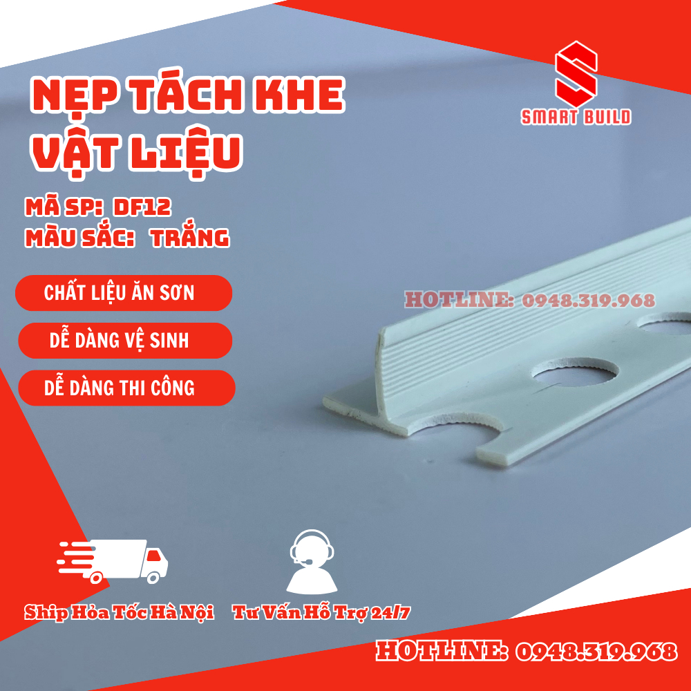 Nẹp Nhựa Tách Khe Vật Liệu DF12 / Nẹp Nhựa Xây Dựng / Nẹp Nhựa Trang Trí / Tạo Khe Co Giãn Tường