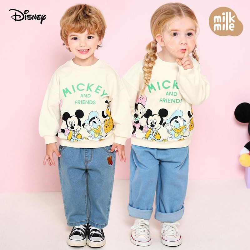 (size 90 ~ 10-12kg) Áo nỉ da cá mềm hoạ tiết Disney Milkmile xuất Hàn dư xịn