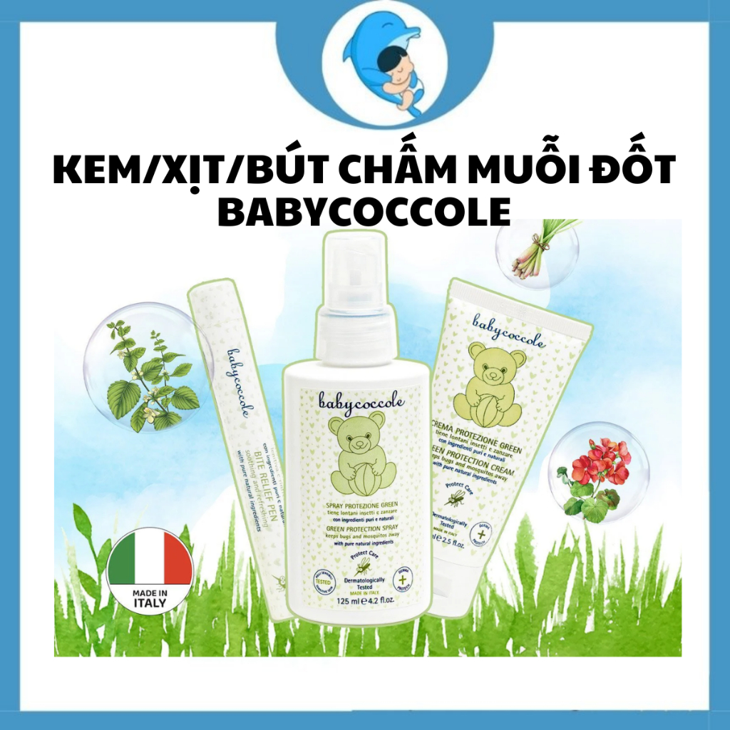Kem/xịt xua muỗi Babycoccole chiết xuất tía tô đất, cây phong lữ và bút chấm vết muỗi đốt chiết xuất hạnh nhân, oliu