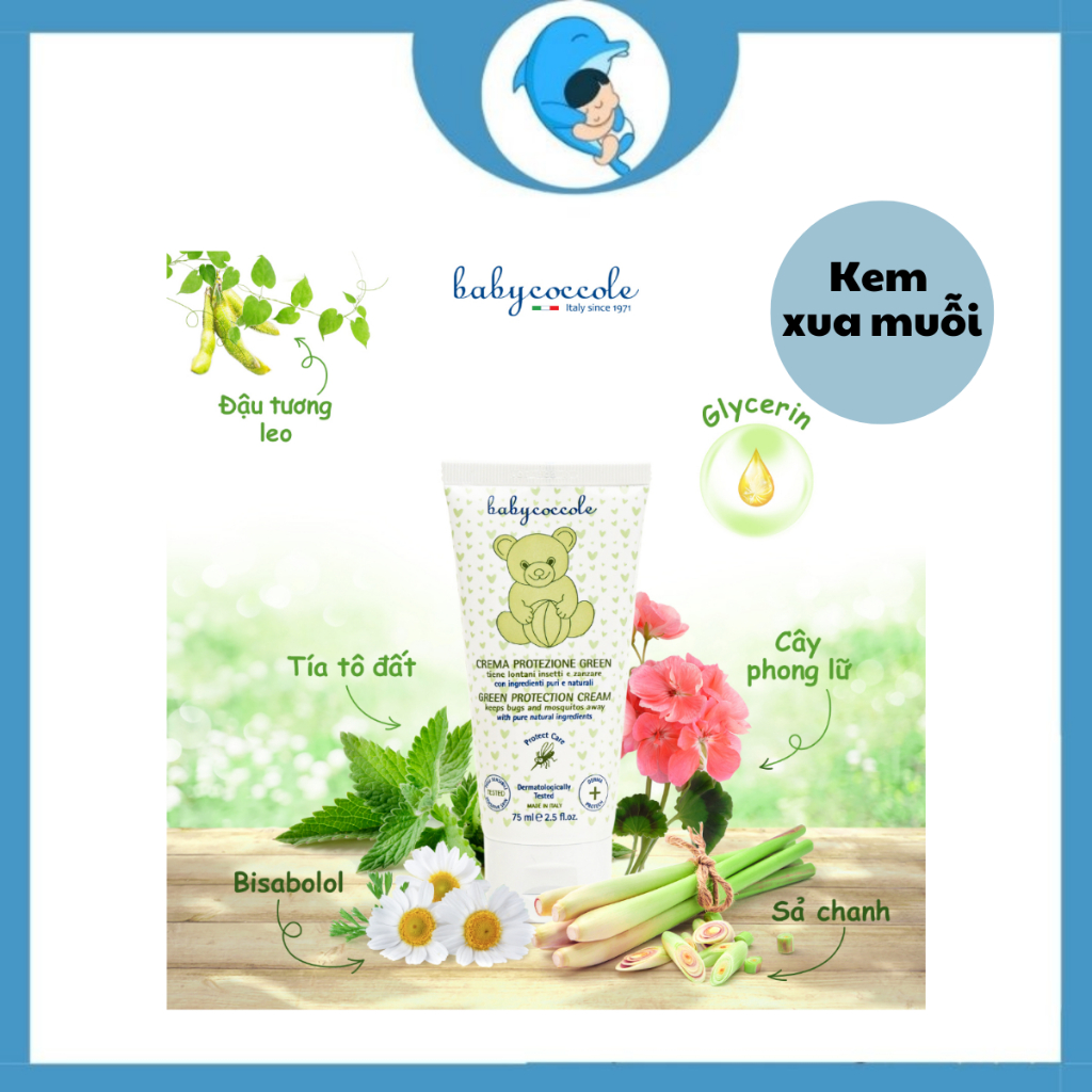 Kem/xịt xua muỗi Babycoccole chiết xuất tía tô đất, cây phong lữ và bút chấm vết muỗi đốt chiết xuất hạnh nhân MECAHEO