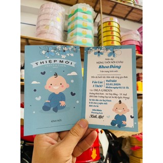 💙 Thiệp thôi nôi bé trai + In nội dung