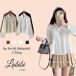 Áo Sơ Mi Babydoll 3 Tầng Dài Tay Phong Cách Hàn Quốc, Labibi