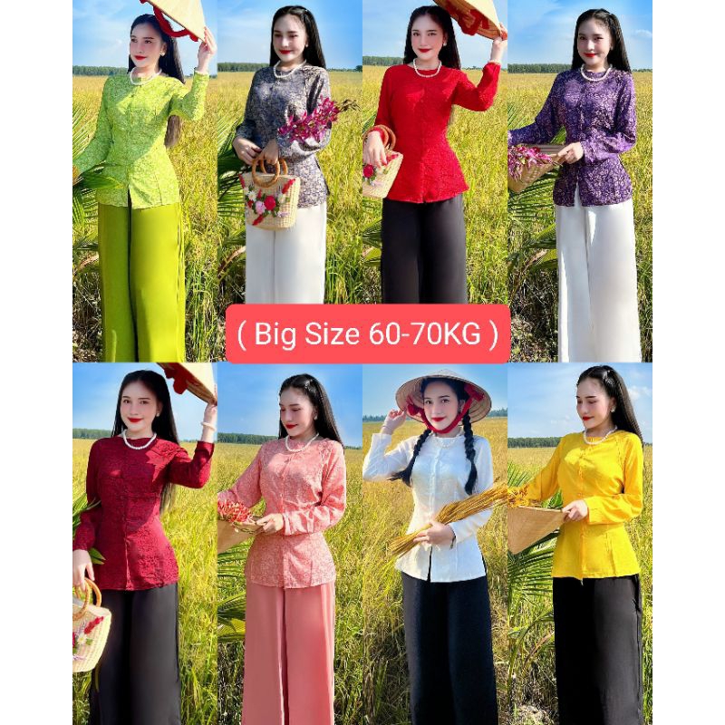 ( BIGSIZE 60-70KG ) SET BỘ BÀ BA TAY DÀI , NÚT BỘC , LỤA TẰM CAO CẤP