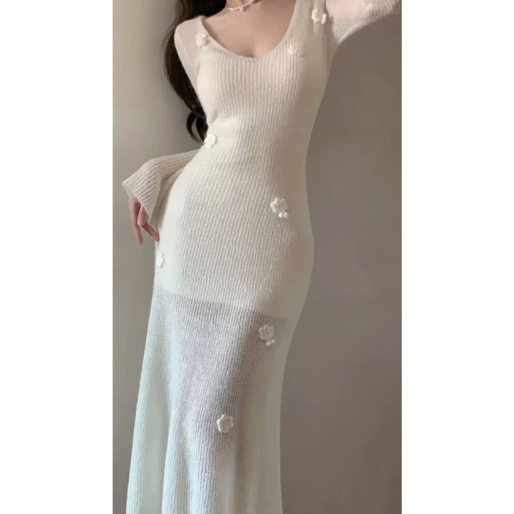 Đầm len lưới đính hoa siêu xinh kèm váy hai dây - lilly dress