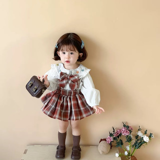 |hàng quảng châu| set 3 chi tiết sơmi phối váy nơ phong cách hàn quốc kèm ảnh thật