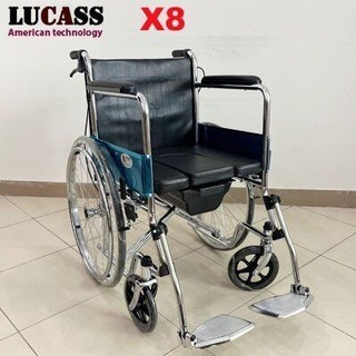 Xe lăn có bô vệ sinh - xe lăn cao cấp lucass x8 có bô và tay phanh sau