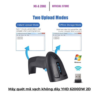 Máy quét mã vạch không dây YHD 6200DW 2D, Đầu đọc mã vạch Barcode(1D) Qrcode(2D) dùng trên Laptop, PC