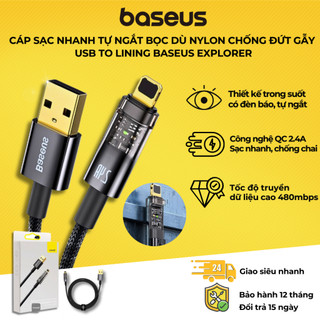 Cáp sạc 2.4a tự ngắt baseus explorer series auto power-off fast charging data cable usb to i.p
