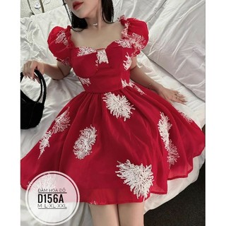 ĐẦM BIGSIZE ĐỎ HOA TAY PHỒNG (M-2XL)