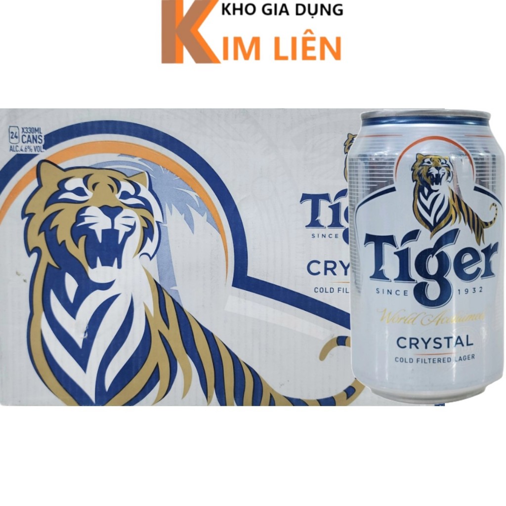 Thùng 24 lon bia TIGER Bạc Crystal 330ml nội địa Thái Lan - Loại lon lùn