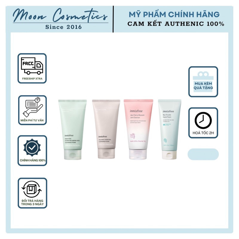Sữa Rửa Mặt Innisfree Trà Xanh, Tro Núi Lửa, Hoa Anh Đào, Bija Cleansing Foam 150ml