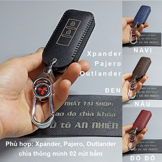 ốp chìa khoá xpander outlander pajero chìa thông minh 2 nút bao da bọc chìa khoá da bò Mitsu1