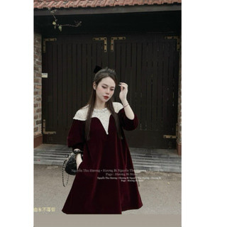 Váy nhung đính đá cổ sm