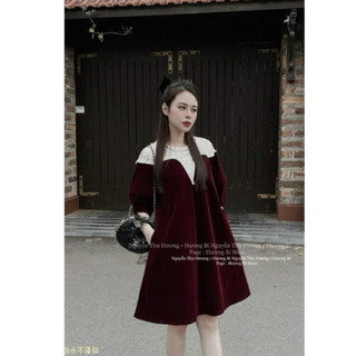Váy nhung đính đá cổ sm