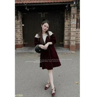 Váy nhung đính đá cổ sm