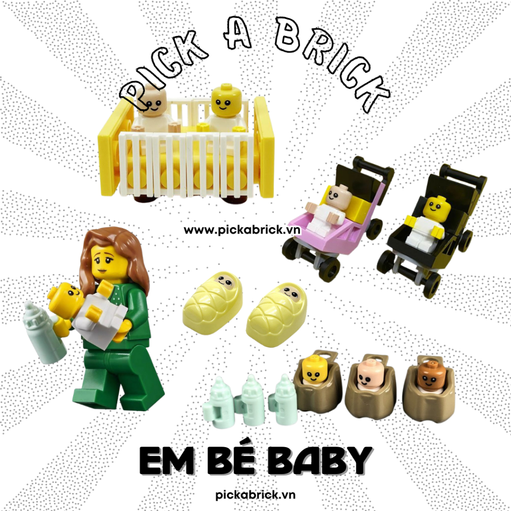 Em bé baby / Bé sơ sinh / Trẻ con - Đồ chơi lắp ráp xếp hình PAB gạch MOC phụ kiên nôi cũi, bình sữa, xe đẩy con nít