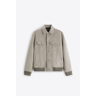 Áo khoác bomber da lộn zara nam xuất dư màu xám cổ bẻ - 3548/685