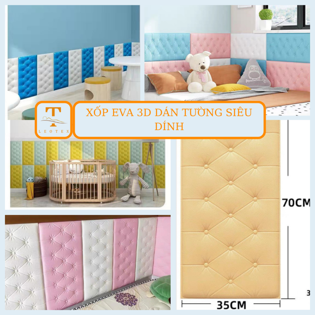 Xốp Dán Tường 3D Cách Âm Cách Nhiệt Kích Thước 35x70Cm - Miếng Dán Tường Xốp 3D Chống Va Chạm Trang Trí Phòng