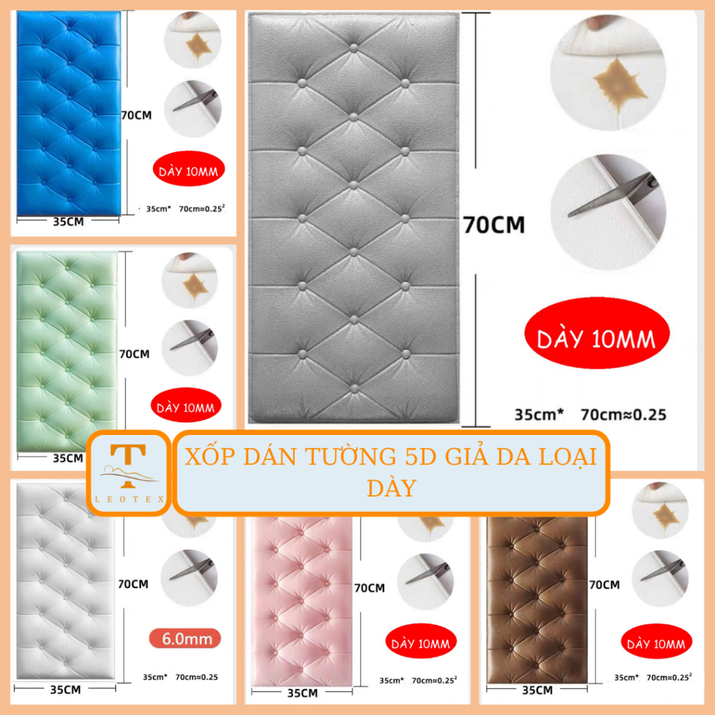 Miếng Dán Tường 5D Xốp EVa Chống Va Đập Chống Ấm Cách Âm Cách Nhiệt - Xốp Dán Tường Giả Da 5D ( Hàng Dày To)
